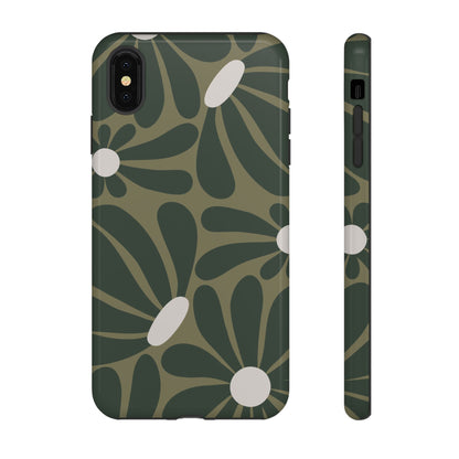Retro Olive Green Daisy Pattern Phone Case - Green Phone Case - iPhone XS MAX / Glossy