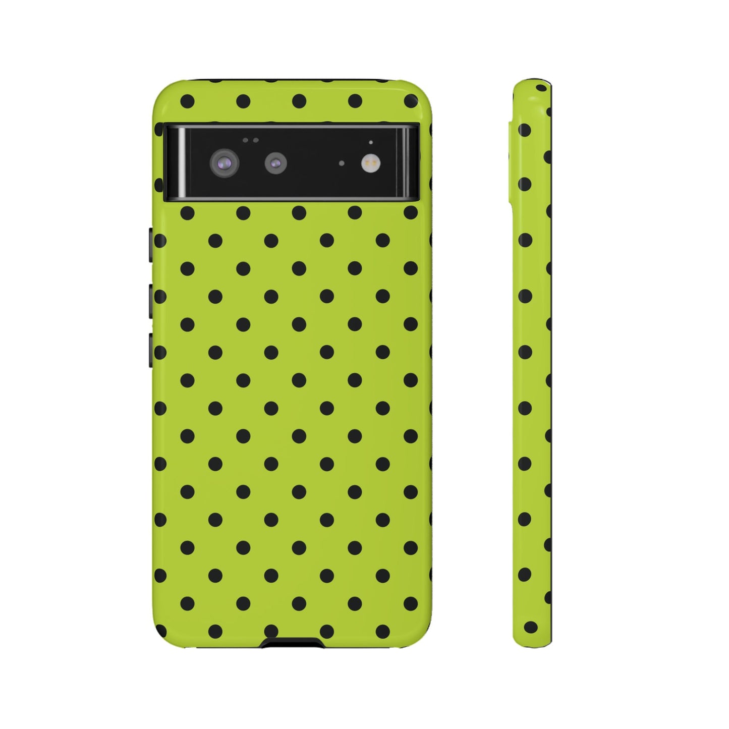 Google Pixel 6 / Glossy Phone Case - Trendy Neon Lime Green & Black Dot Pattern Phone Case