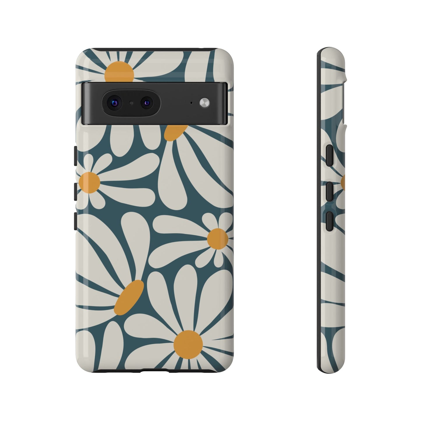 Google Pixel 7 / Glossy Phone Case - Retro Blue Daisy Pattern Phone Case