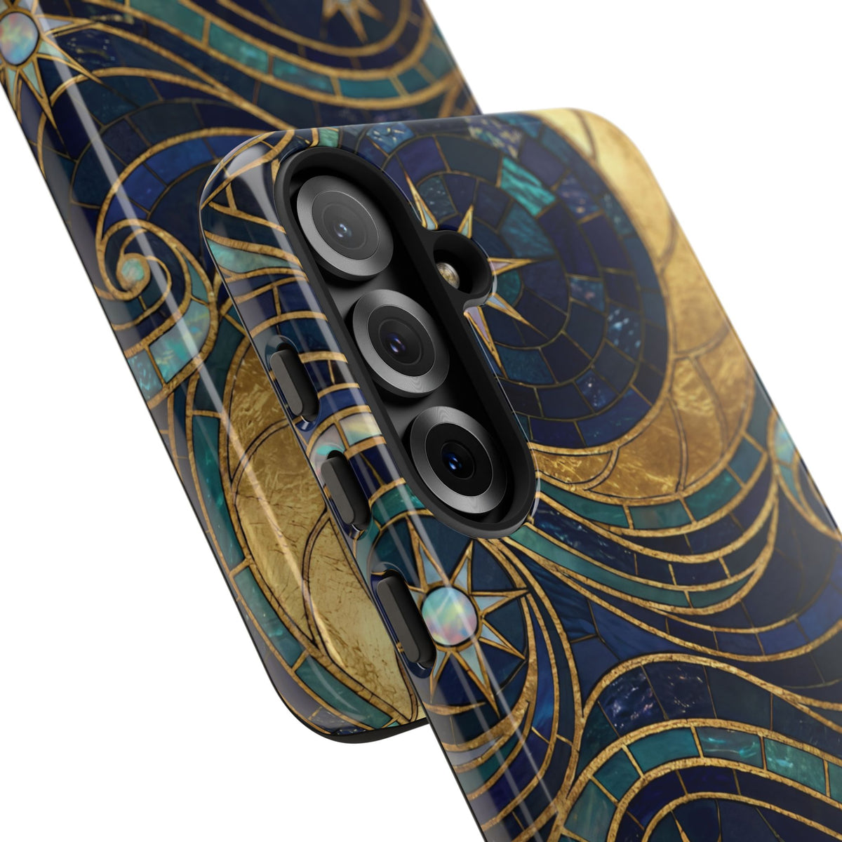 Elegant Navy & Gold Crescent Moon Mosaic Phone Case