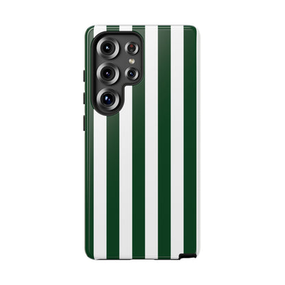 Samsung Galaxy S25 Ultra / Glossy Phone Case - Simple Dark Green & White Stripe Pattern Phone Case