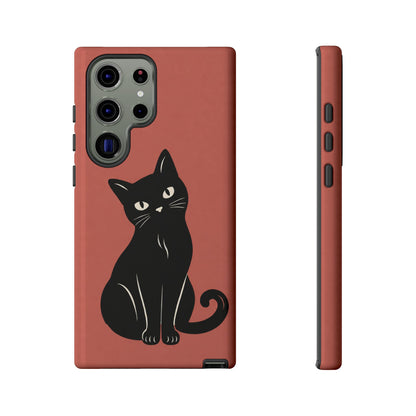 Minimalist Coral Red & Black Cat Phone Case