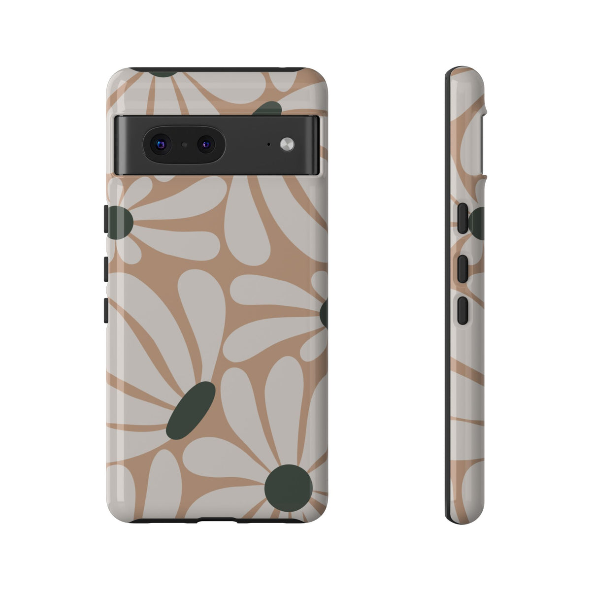 Retro Beige & White Daisy Pattern Phone Case - Beige Phone Case - Google Pixel 7 / Glossy