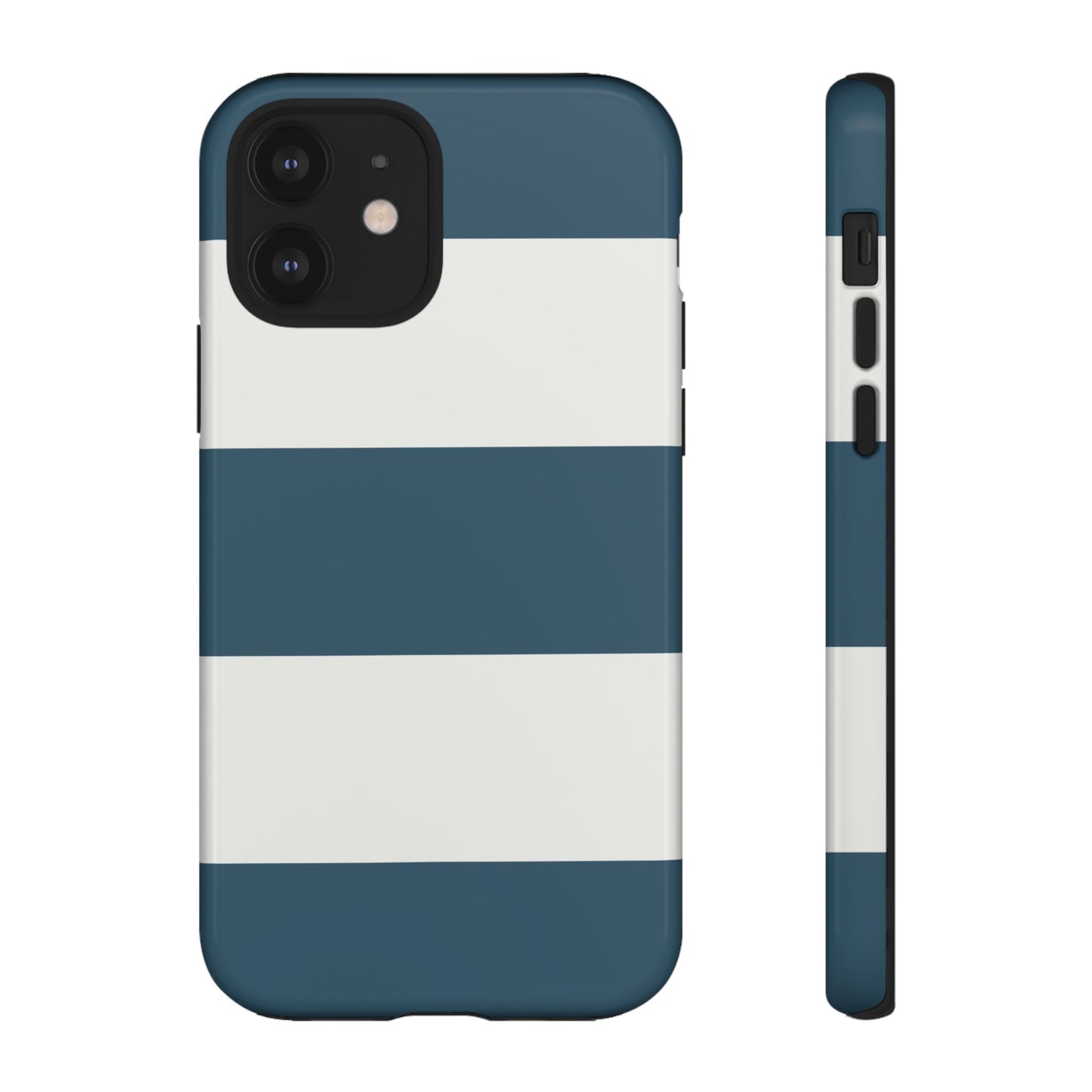 iPhone 12 / Glossy Phone Case - Blue & White Horizontal Stripe Pattern Phone Case