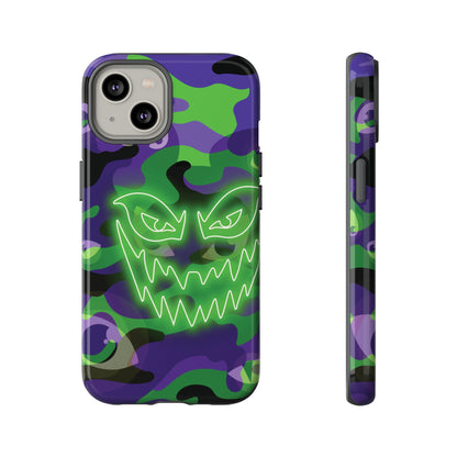 iPhone 14 / Glossy Phone Case - Green & Purple Neon Face Camo Phone Case