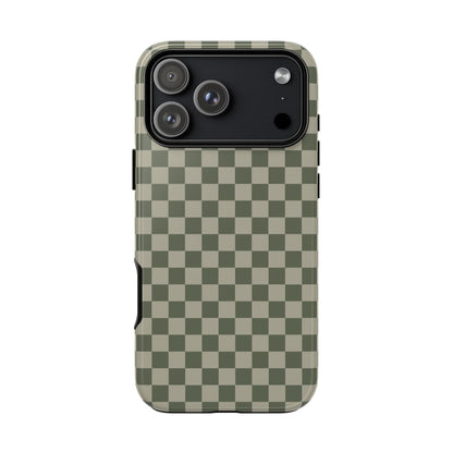 iPhone 17 Pro Max / Glossy Phone Case - ’Bold Olive Green Checkered Pattern’ Phone Case