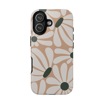 iPhone 17 / Glossy Phone Case - ’Retro Beige & White Daisy Pattern’ Phone Case