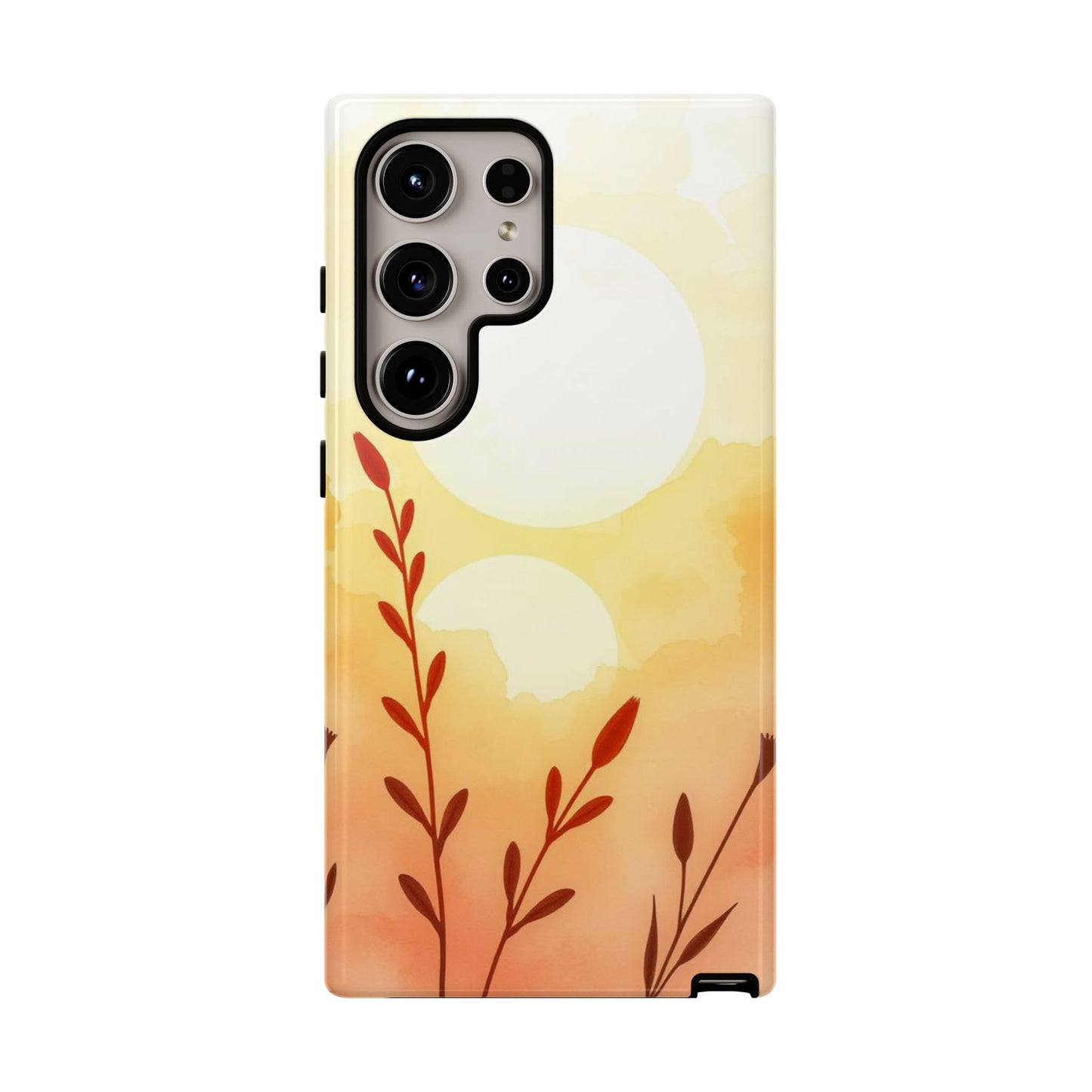 Samsung Galaxy S24 Ultra / Glossy Phone Case - Watercolour Wildflower & Sun Design Phone Case