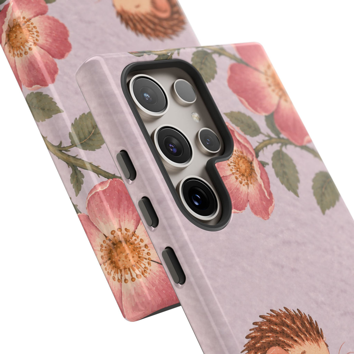 Whimsical Lilac Hedgehog and Wild Rose Phone Case - Purple Phone Case