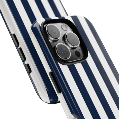 Simple Dark Blue & White Stripe Pattern Phone Case - White Phone Case