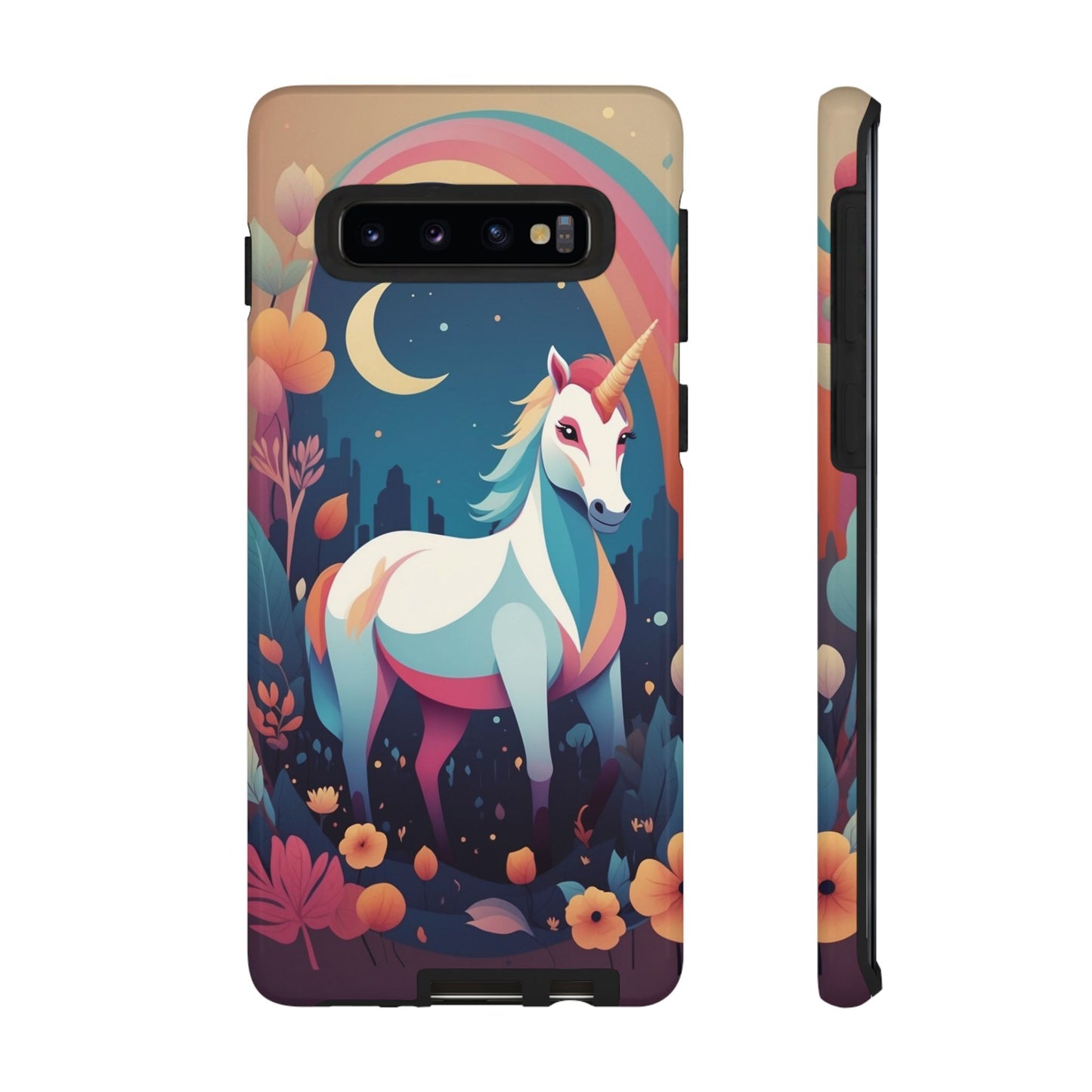 Samsung Galaxy S10 / Glossy Phone Case - Stylised Unicorn & Rainbow Design Phone Case