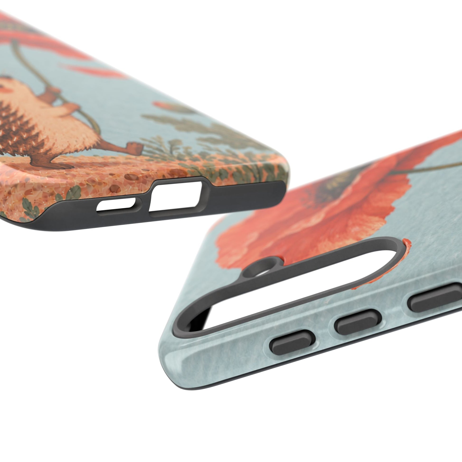 Whimsical Pale Blue Hedgehog and Poppy Phone Case - Blue Phone Case