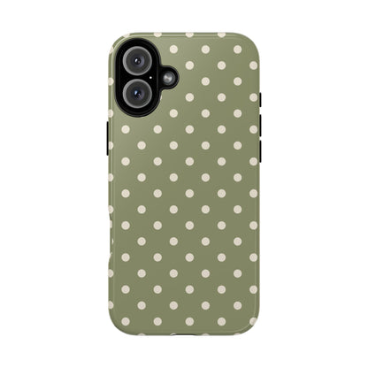 iPhone 16 Plus / Glossy Phone Case - ’Green & White Dot Pattern’ Phone Case