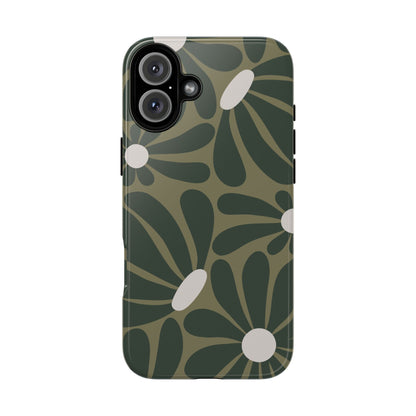 iPhone 16 Plus / Glossy Phone Case - ’Retro Olive Green Daisy Pattern’ Phone Case
