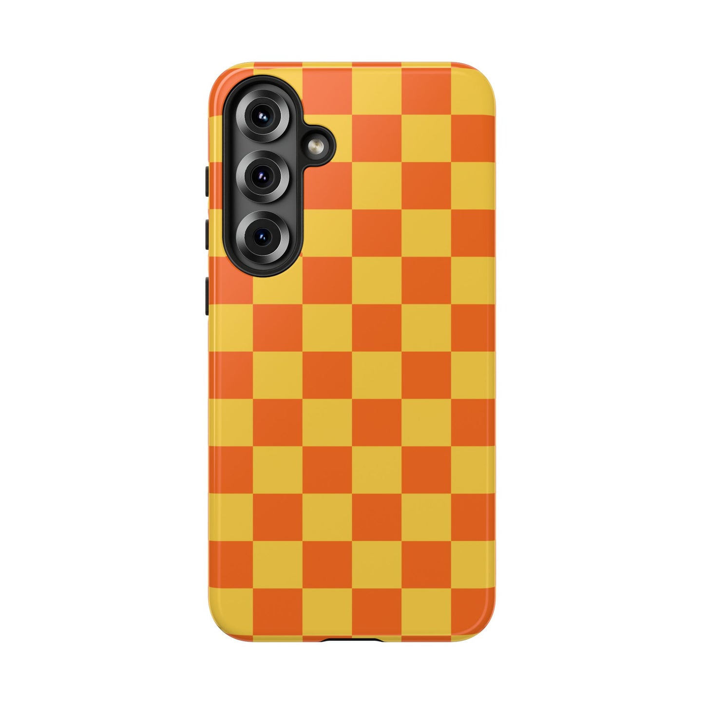 Samsung Galaxy S25 Plus / Glossy Phone Case - Trendy Orange & Yellow Checked Pattern Phone Case