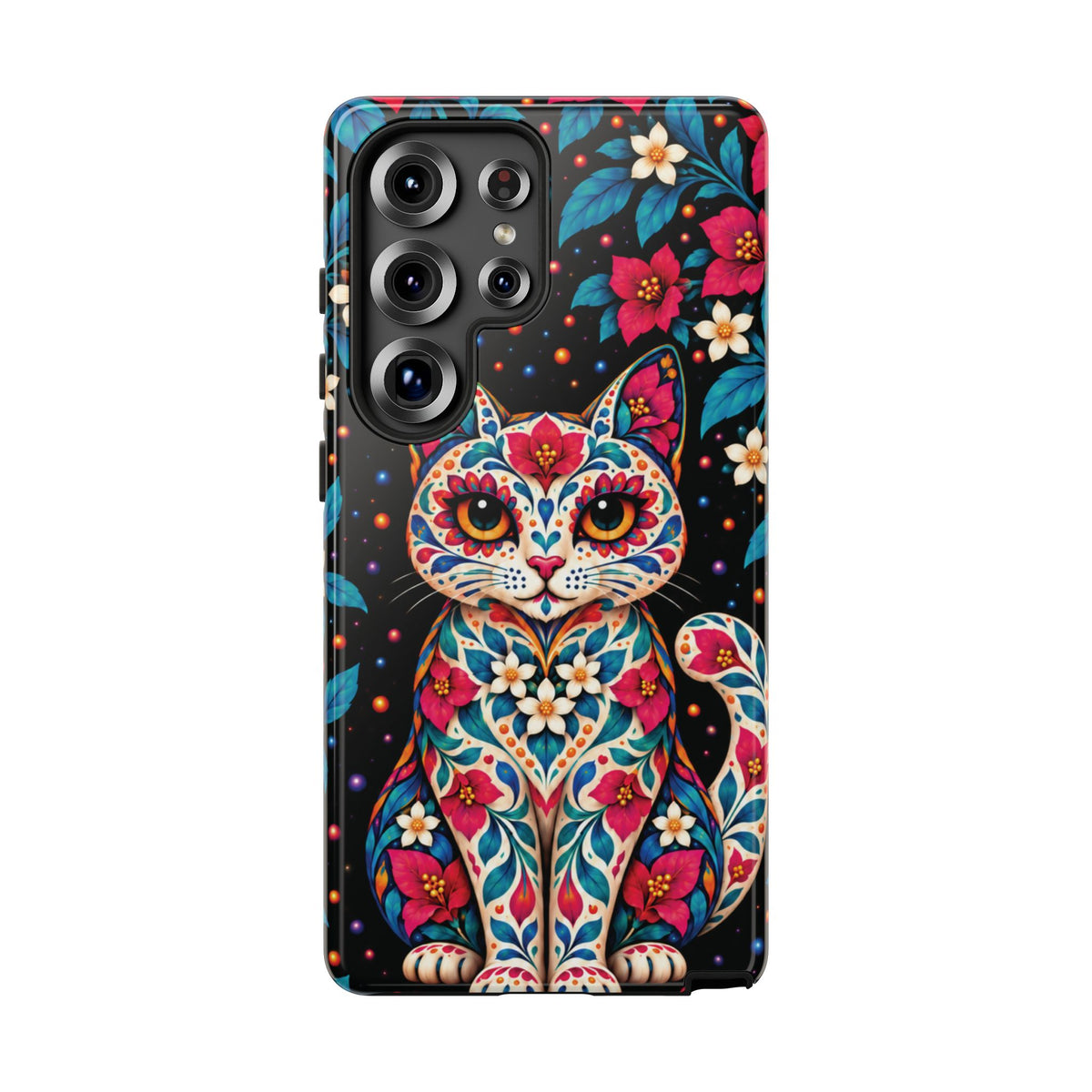 Vibrant Pink and Turquoise Calavera Cat Phone Case - Multicolor Phone Case - Samsung Galaxy S25 Ultra / Glossy