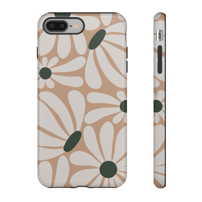 iPhone 8 Plus / Glossy Phone Case - ’Retro Beige & White Daisy Pattern’ Phone Case