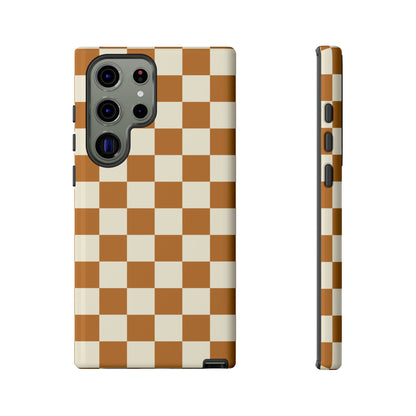 Samsung Galaxy S23 Ultra / Glossy Phone Case - ’Orange & White Checkered Pattern’ Phone Case