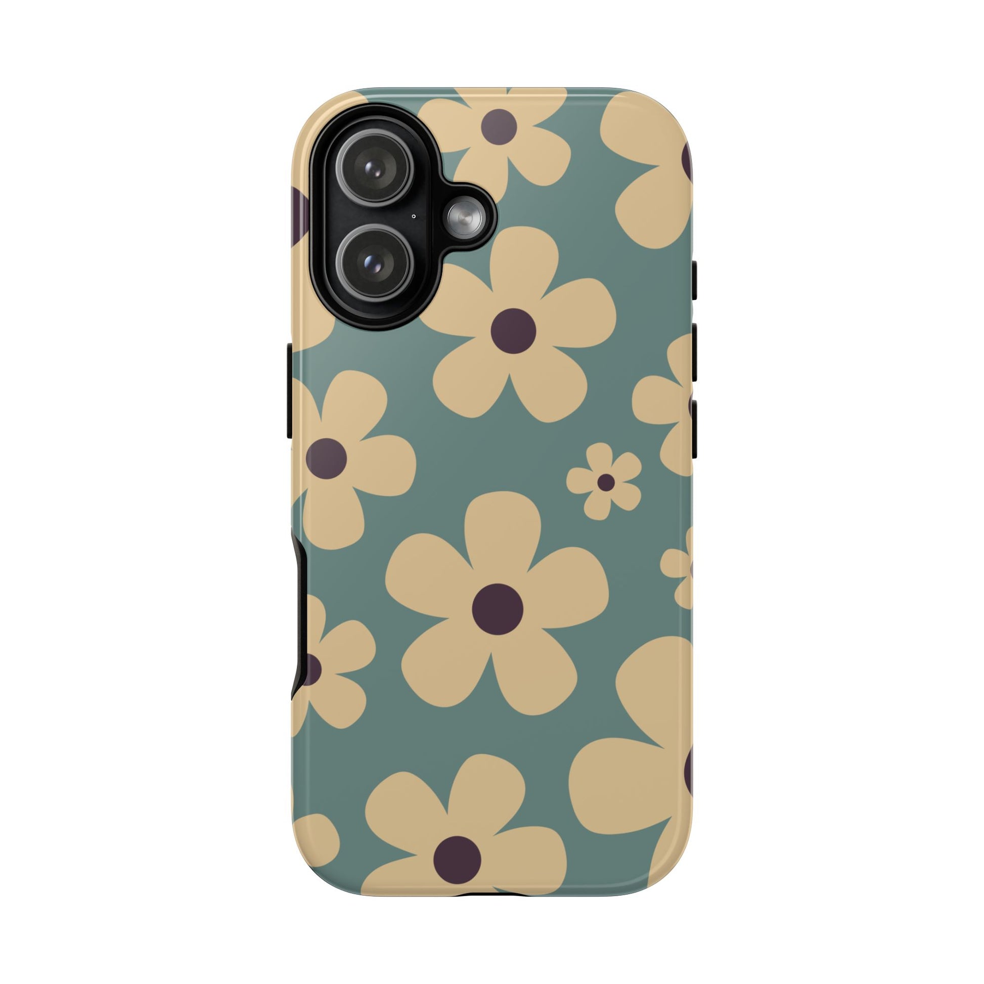 iPhone 17 / Glossy Phone Case - Cute Blue & Cream Daisy Pattern Phone Case