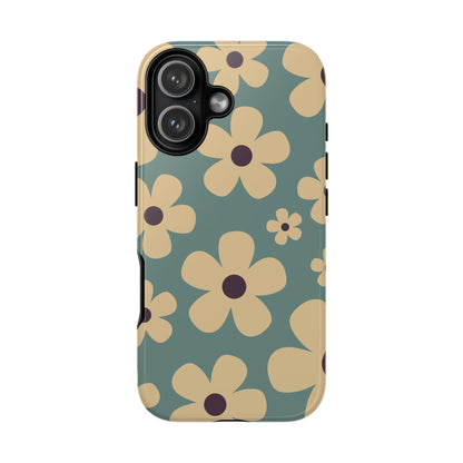 iPhone 17 / Glossy Phone Case - Cute Blue & Cream Daisy Pattern Phone Case