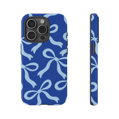 Bold Cobalt Blue and Powder Blue Bow Pattern Phone Case - Blue Phone Case - iPhone 15 Pro / Glossy