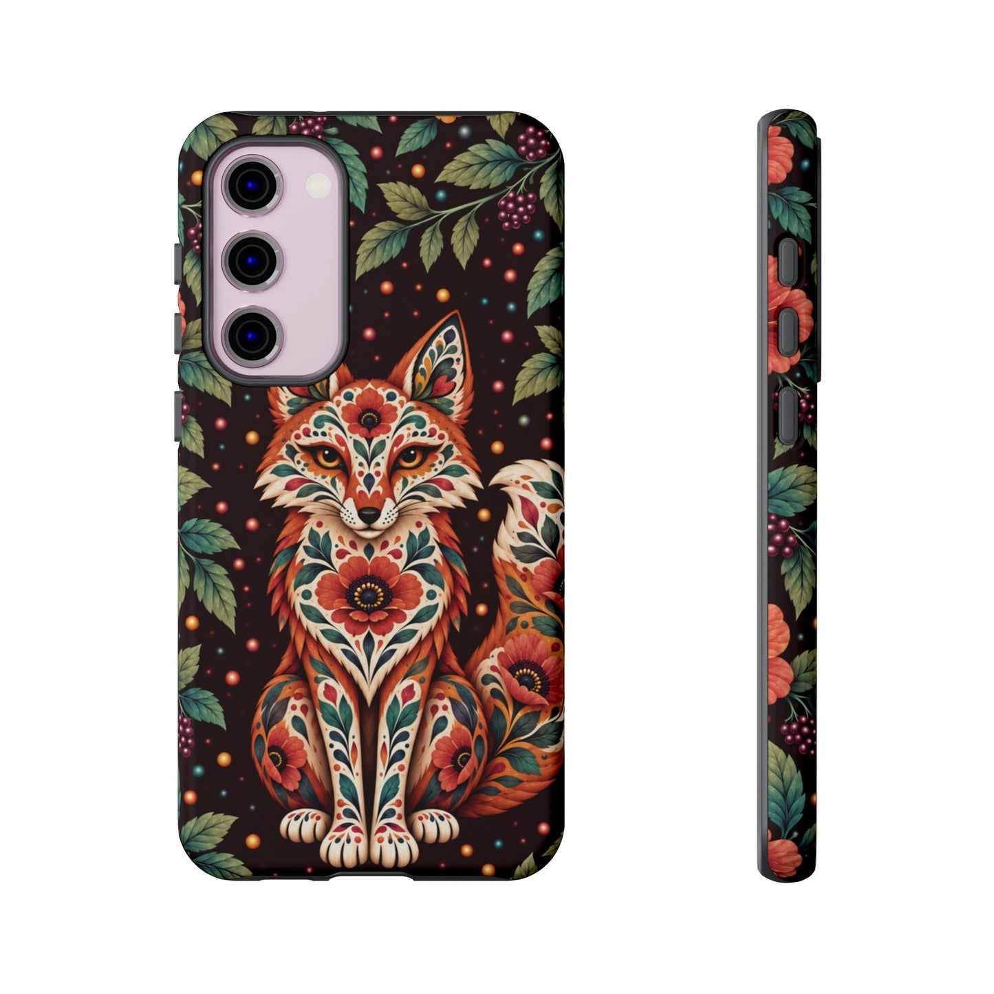 Vibrant Terracotta and Teal Calavera Fox Phone Case - Multicolor Phone Case - Samsung Galaxy S23 Plus / Glossy