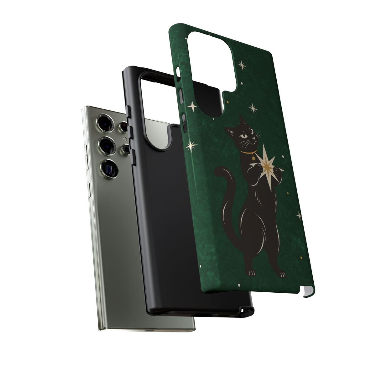 Forest Green Celestial Black Cat Phone Case - Green Phone Case