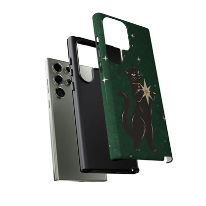 Forest Green Celestial Black Cat Phone Case - Green Phone Case