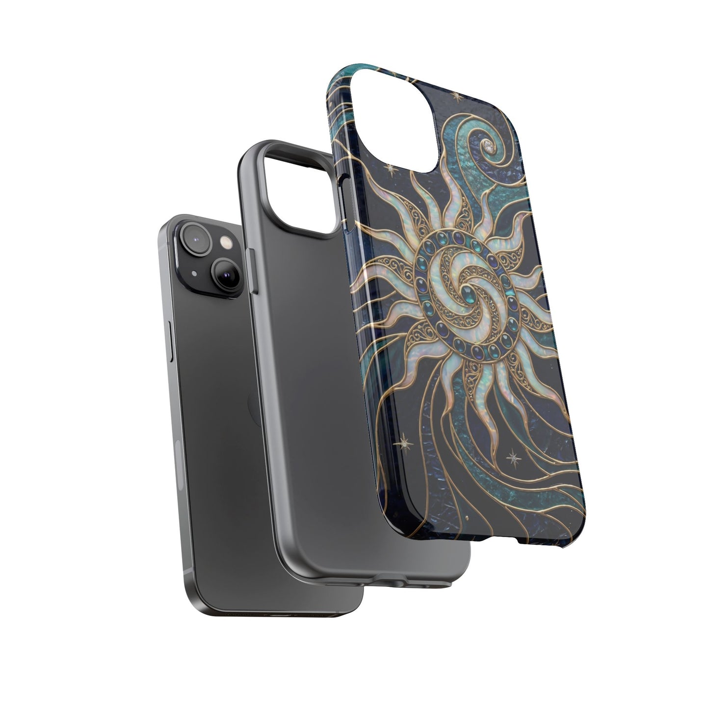Elegant Teal & Gold Cosmic Sunburst Phone Case