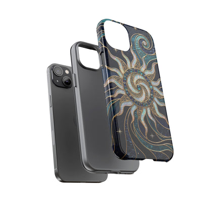 Elegant Teal & Gold Cosmic Sunburst Phone Case