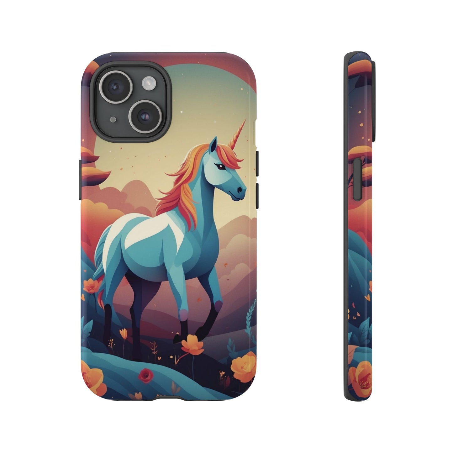 iPhone 15 / Glossy Phone Case - Stylised Unicorn Design Phone Case