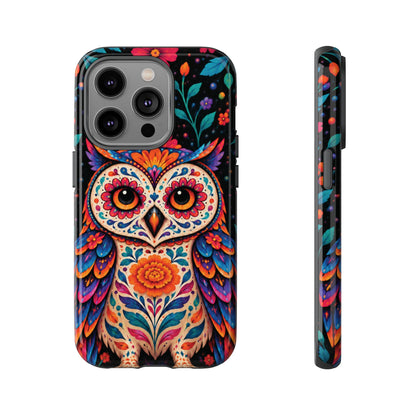Vibrant Orange and Turquoise Calavera Owl Phone Case - Multicolor Phone Case - iPhone 14 Pro / Glossy