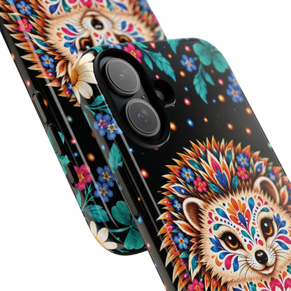 Vibrant Orange and Turquoise Calavera Hedgehog Phone Case - Multicolor Phone Case