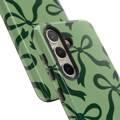 Bold Sage Green and Forest Green Bow Pattern Phone Case - Green Phone Case