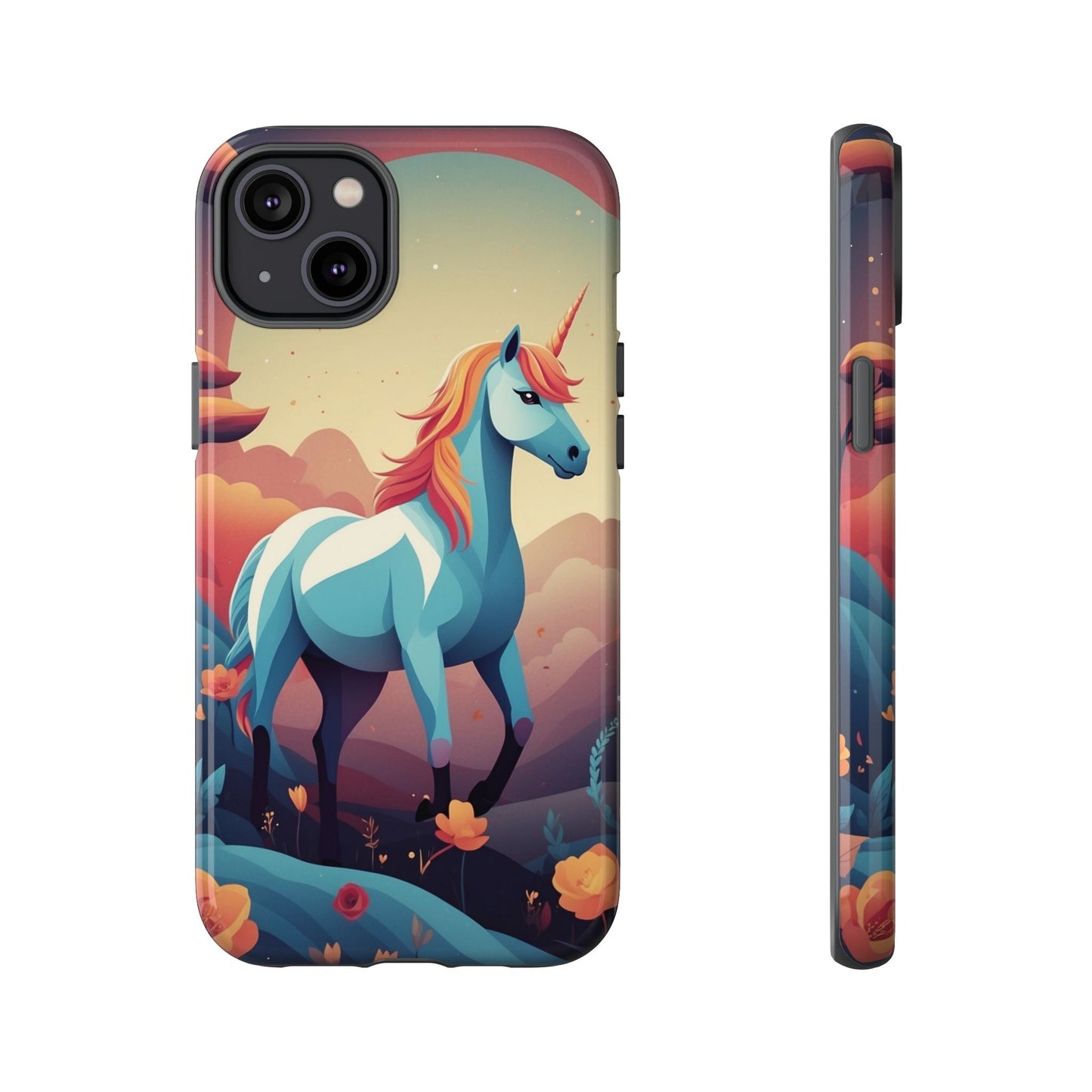 iPhone 14 Plus / Glossy Phone Case - Stylised Unicorn Design Phone Case