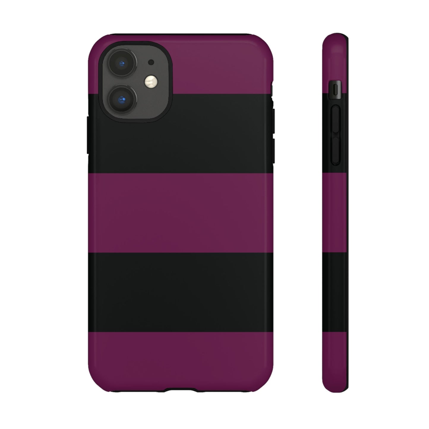 iPhone 11 / Glossy Phone Case - Purple & Black Horizontal Stripe Pattern Phone Case