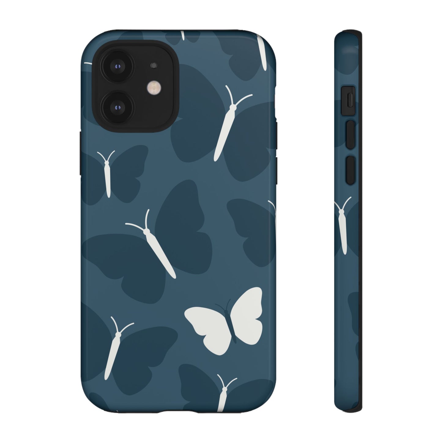 Minimalist Dark Blue Butterfly Pattern Phone Case - Blue Phone Case - iPhone 12 / Glossy