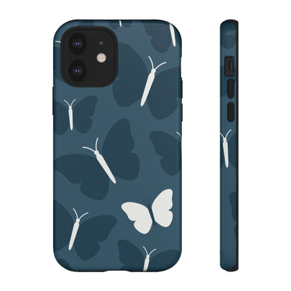 Minimalist Dark Blue Butterfly Pattern Phone Case - Blue Phone Case - iPhone 12 / Glossy