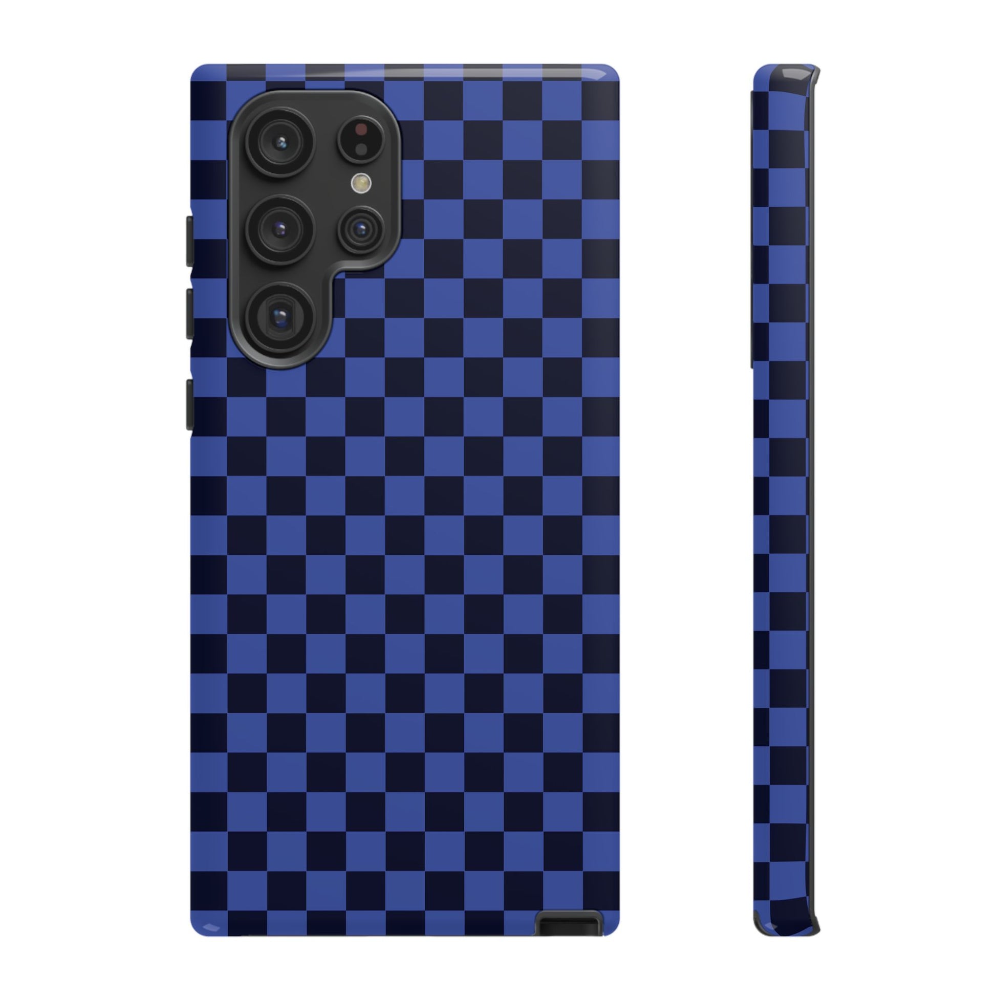Samsung Galaxy S22 Ultra / Glossy Phone Case - ’Bold Blue Checkered Pattern’ Phone Case