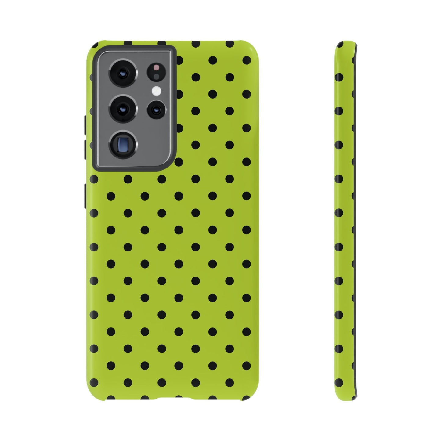 Samsung Galaxy S21 Ultra / Glossy Phone Case - Trendy Neon Lime Green & Black Dot Pattern Phone Case