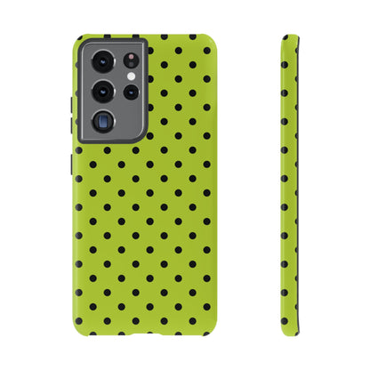 Samsung Galaxy S21 Ultra / Glossy Phone Case - Trendy Neon Lime Green & Black Dot Pattern Phone Case