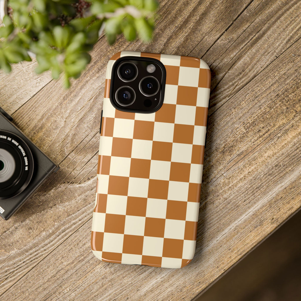 Orange & White Checked Pattern Phone Case - Orange Phone Case