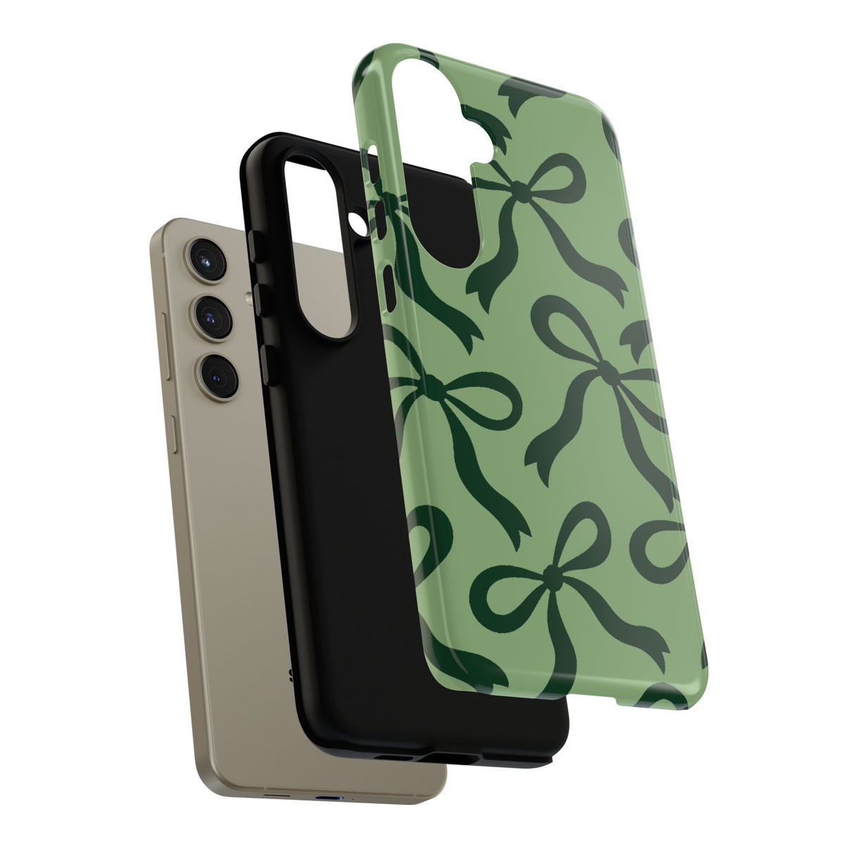 Bold Sage Green and Forest Green Bow Pattern Phone Case - Green Phone Case