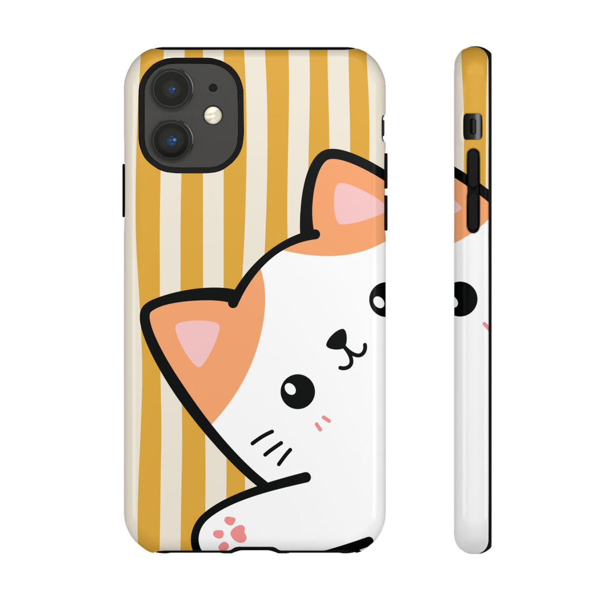 Playful Peakaboo Cat with Yellow Stripe Pattern Phone Case - Yellow Phone Case - iPhone 11 / Glossy