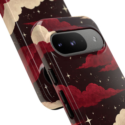 Illustrated Crimson Red Clouds & Stars Phone Case