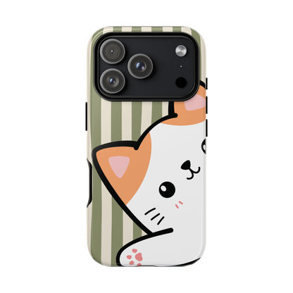 Playful Peakaboo Cat with Green Stripe Pattern Phone Case - Green Phone Case - iPhone 17 Pro / Glossy