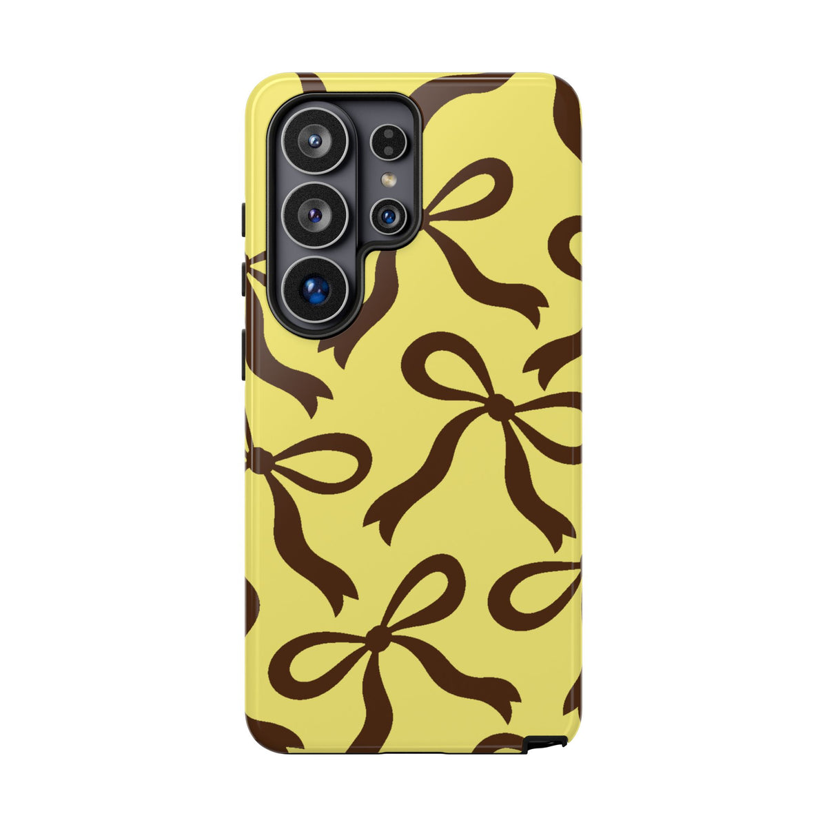 Bold Butter Yellow and Chocolate Brown Bow Pattern Phone Case - Yellow Phone Case - Samsung Galaxy S26 Ultra / Glossy