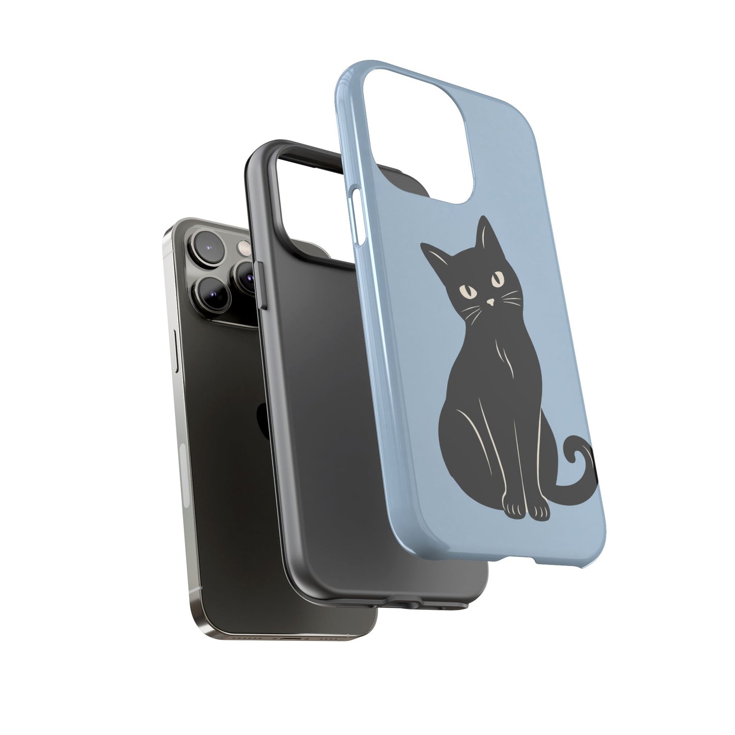 Minimalist Powder Blue & Black Cat Phone Case