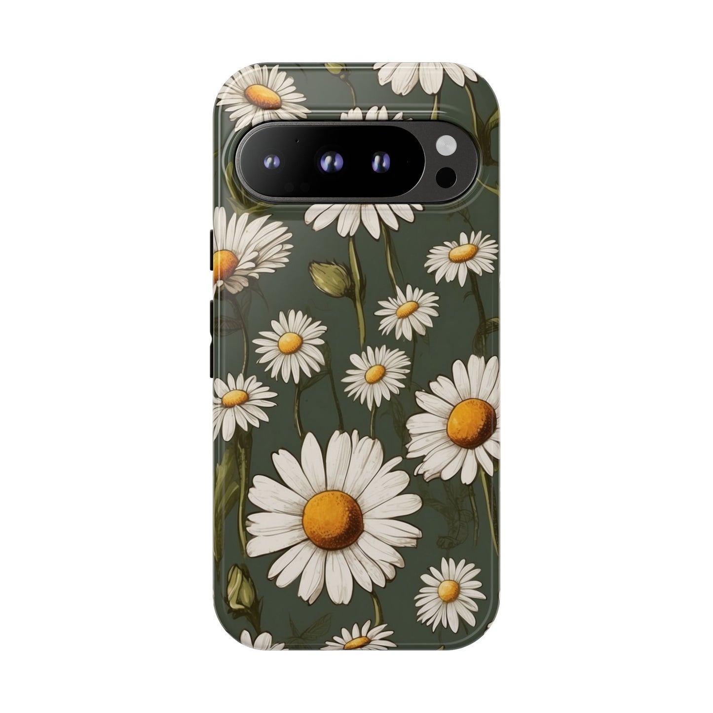 Google Pixel 9 Pro / Glossy Phone Case - Boho Chic Daisies Floral Pattern ’White & Green’ Phone Case