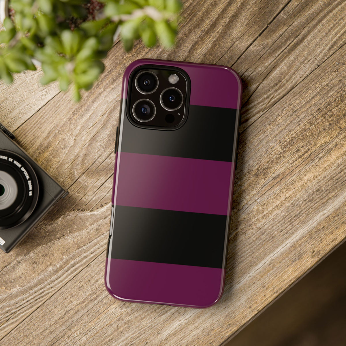 Purple & Black Horizontal Stripe Pattern Phone Case - Purple Phone Case